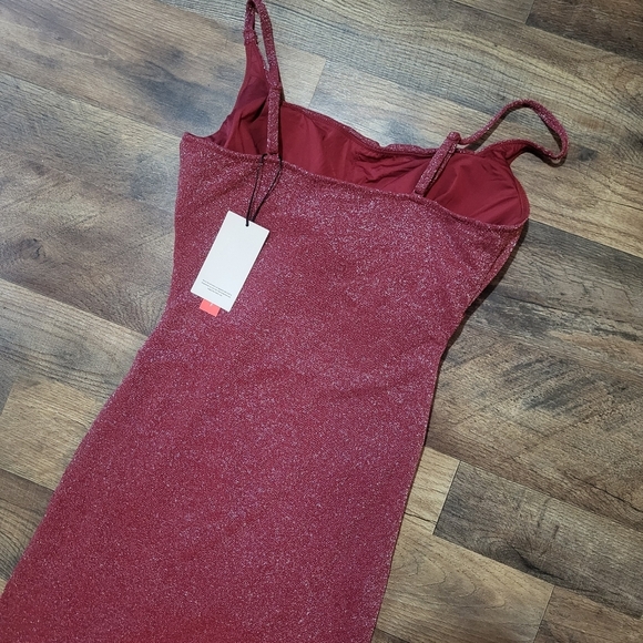 Popilush Red Shapewear Cocktail Shimmer Bodycon Side Slit Midi Dress Size Small - Picture 11 of 12